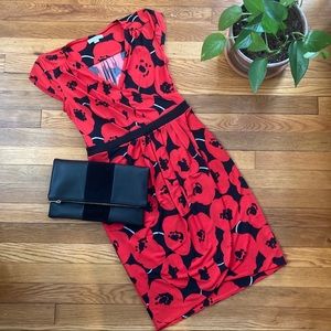 NY&Co Black/Red Floral Faux Wrap Dress